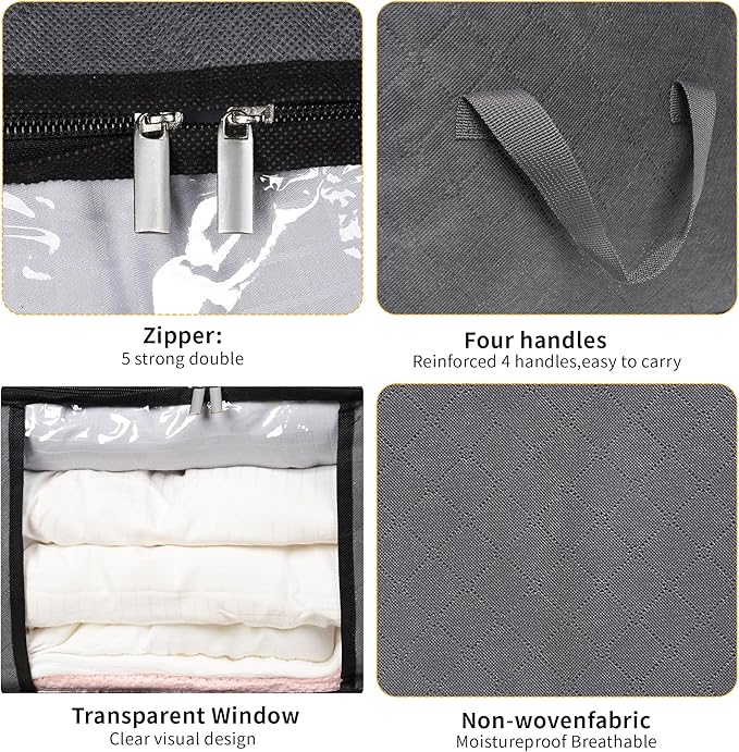 2 Pack Clothes Storage Bags, 90L Large Blanket Storage Bag Comforter Storage Bin - Image 3