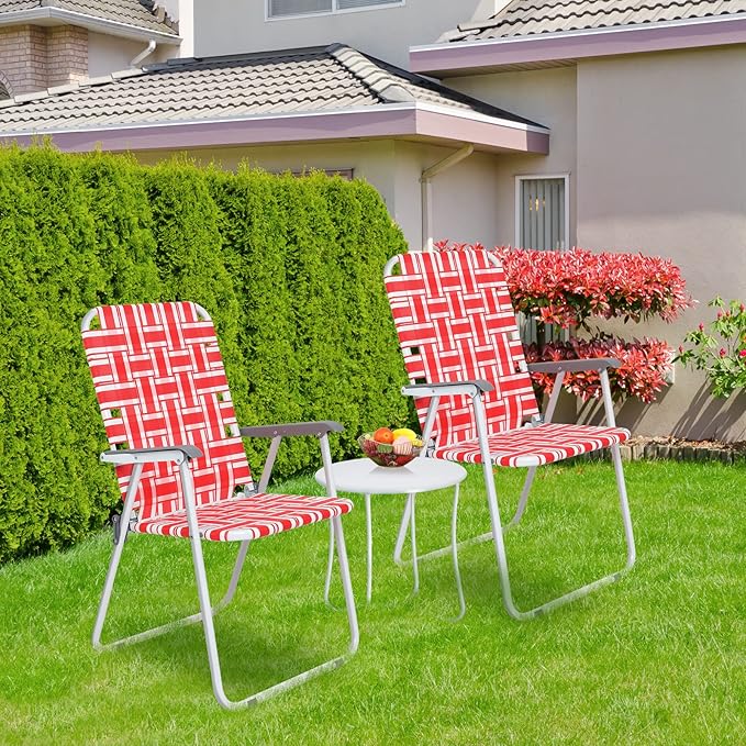 VINGLI Patio Lawn Webbed Folding Chairs Set of 2, Outdoor Beach Chair Portable Dining Chair for Yard, Garden (Red, Classic) - Image 6