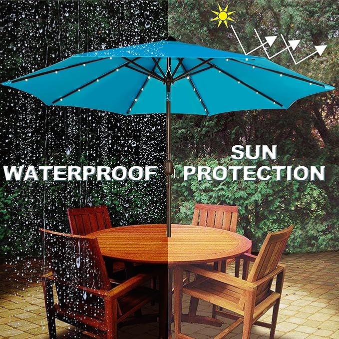 Blissun 9 ft Solar Umbrella, 32 LED Lighted Patio Umbrella, Table Market Umbrella, Outdoor Umbrella for Garden, Deck, Backyard, Pool and Beach (Light Blue) - Image 5