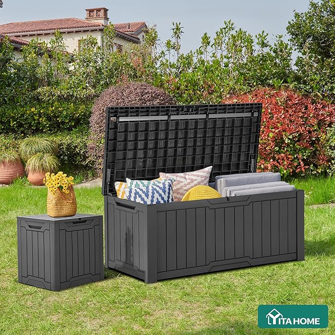 YITAHOME 120 Gallon Outdoor Storage Deck Box, Large Resin Patio Storage for Outdoor Pillows, Garden Tools and Pool Supplies, Waterproof, Lockable, (Dark Grey) - Image 4