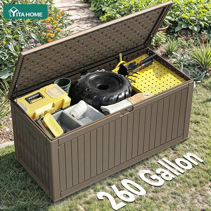 YITAHOME 260 Gallon Large Deck Box with Divider & Side Handles, Outdoor Double-Wall Storage for Patio Furniture Cushions, Garden Pool Accessories, Waterproof & Lockable - Image 6