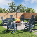 GarveeLife Poly Lumber Rocking Chair Outdoor Set of 6 - HDPE High Back Porch Rocker Chairs for Adults - All Weather Resistant Furniture for Patio - Navy Blue by GarveeLife