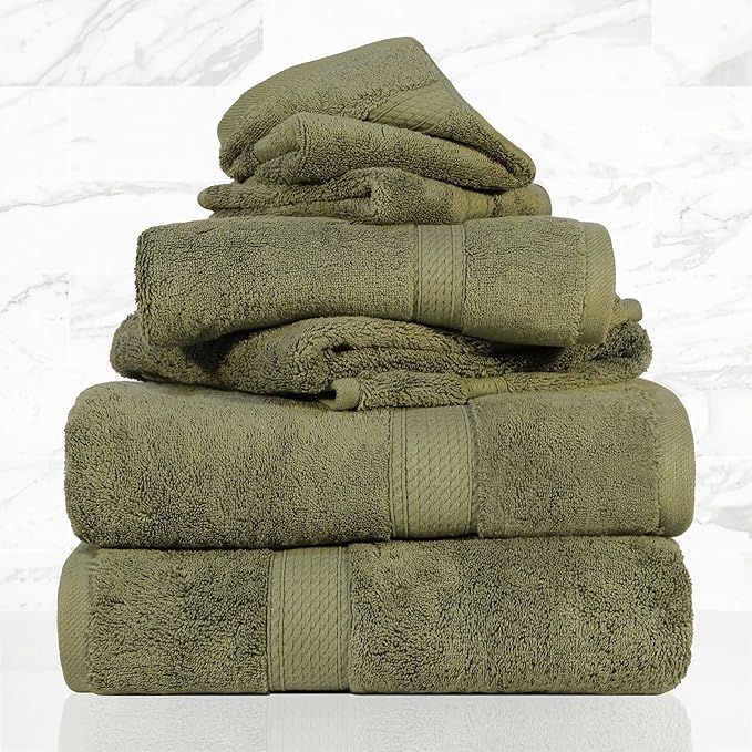Superior Solid Egyptian Cotton Towel Set, Washcloths 13” x 13”, Hand Towels 20” - Image 2