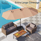 PHI VILLA 13ft Patio Umbrella with Solar-Powered 120 PCS LED Color-Changing Lights, Triple-Head Large Rectangle Umbrella Outdoor Patio for Table with Crank Lift,Beige(No Base) - Image 5