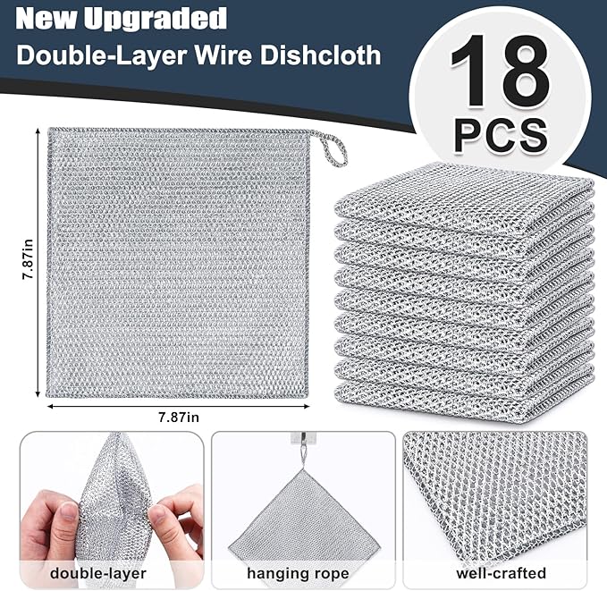Navona 18 Pcs New Upgrade Steel Wire Dishcloth, Double-Layer Multipurpose - Image 2