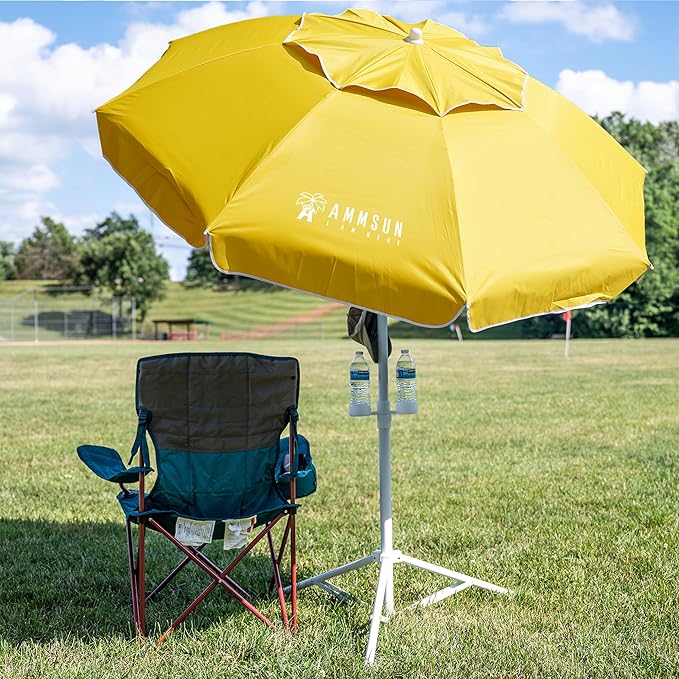AMMSUN Shade Umbrella, Premium Portable Umbrella with Stand, 6.5ft Lightweight Free Standing Canopy for Sporting Games, Adjustable Instant Sun Protection and Easy to Carry, Yellow - Image 2