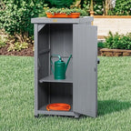 HABAU Outdoor Storage Cabinet for Patio, Garden Potting Bench Table with Shelves & Metal-Tabletop, Wooden Planting Work Station, Weatherproof - Image 2