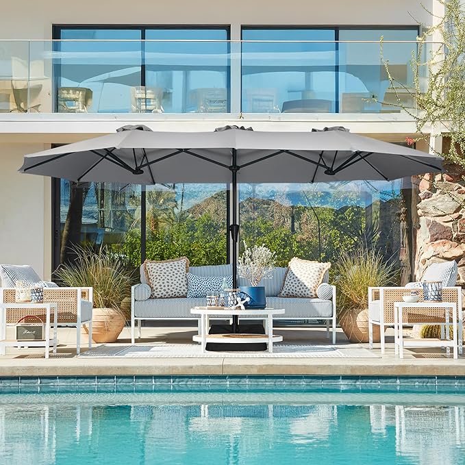 SUPERJARE 13FT Outdoor Umbrella for Patio, Double sided Pool Umbrellas with Fade Resistant Canopy, Large Table Umbrella for Deck, Market, Backyard - Gray - Image 6