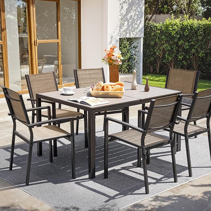 Flamaker Patio Chairs Textilene Outdoor Chairs Set of 6 Stackable Dining Chair for Backyard, Deck, Poolside (Beige) - Image 2
