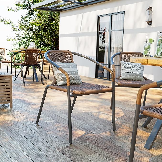 Amopatio Outdoor Dining Chairs Set of 6, Rattan Wicker Patio Chairs, Stackable Indoor-Outdoor Chairs, Bistro, Deck, Yard, Porch, 6 Pack, Brown - Image 8
