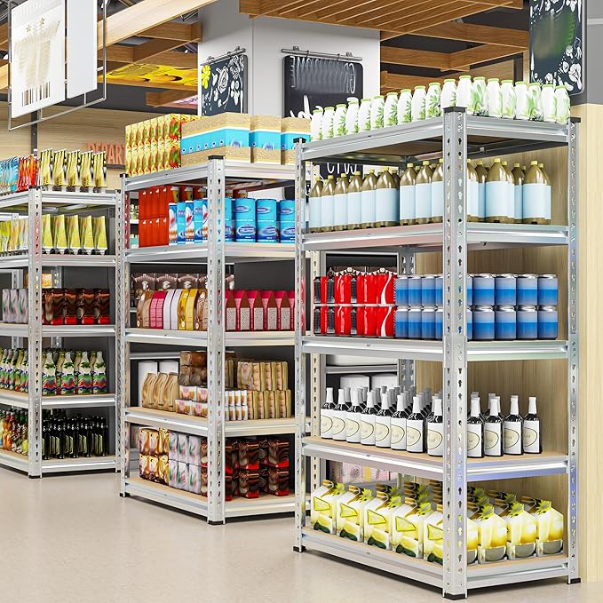 REIBII Garage Shelving, 5 Tier Storage Shelves Load 2400LBS, Adjustable Garage Shelves Heavy Duty, Metal Shelving Unit with Waterproof Columns for Warehouse, 35.5" W x 11.9" D x 72" H, Galvanized - Image 8