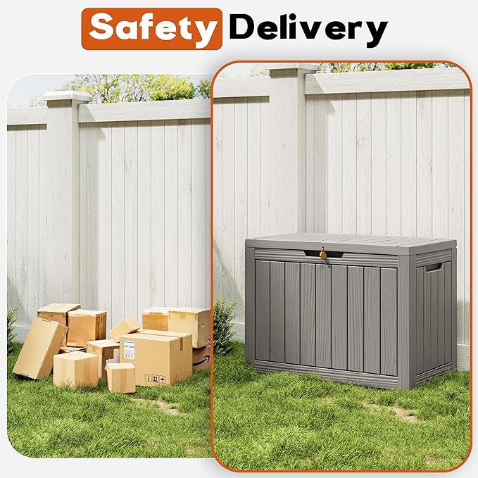 Outdoor Storage Box, Resin Deck Boxes Indoor and outdoor, Waterproof Storage Box Lockable Lid (Grey, 50 Gallon) - Image 6