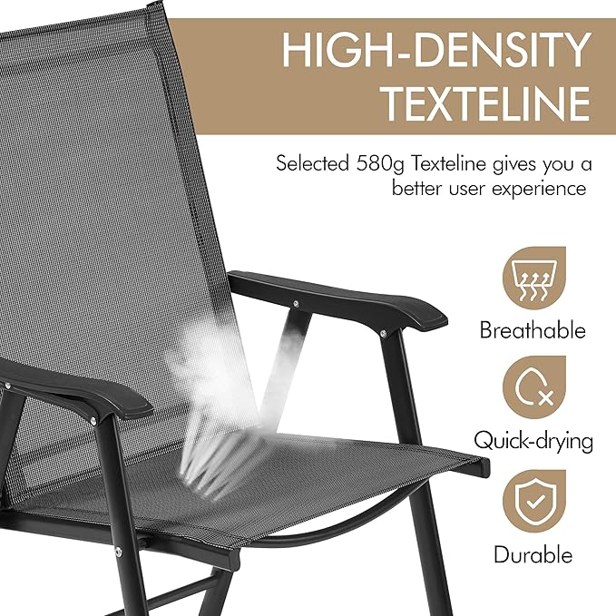 Yaheetech Patio Dining Chairs Set of 4 with Armrests, Outdoor Folding Chairs with Metal Frame and Backrest for Lawn, Garden, Yard and Poolside, Black - Image 7