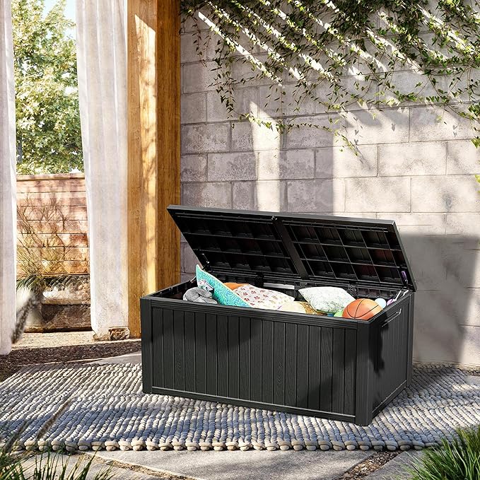TARKARI 270 Gallon Lockable Resin Deck Box, Waterproof & UV-Resistant Outdoor Storage Box for Outdoor Cushion Storage, Garden Tools & Pool Accessories Storage, Black - Image 2