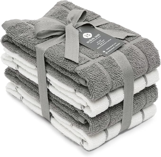 100% Cotton Terry Dish Towels, 4 Pack 16 x26 Inches, Super Soft and Absorbent by Ecotribe