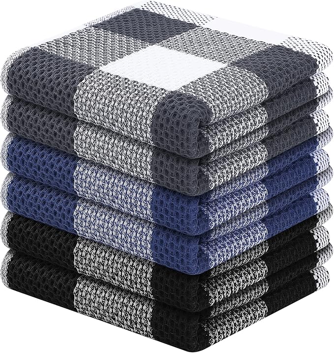 Homaxy 100% Cotton Waffle Weave Check Plaid Dish Cloths, 12 x 12 Inches by Homaxy