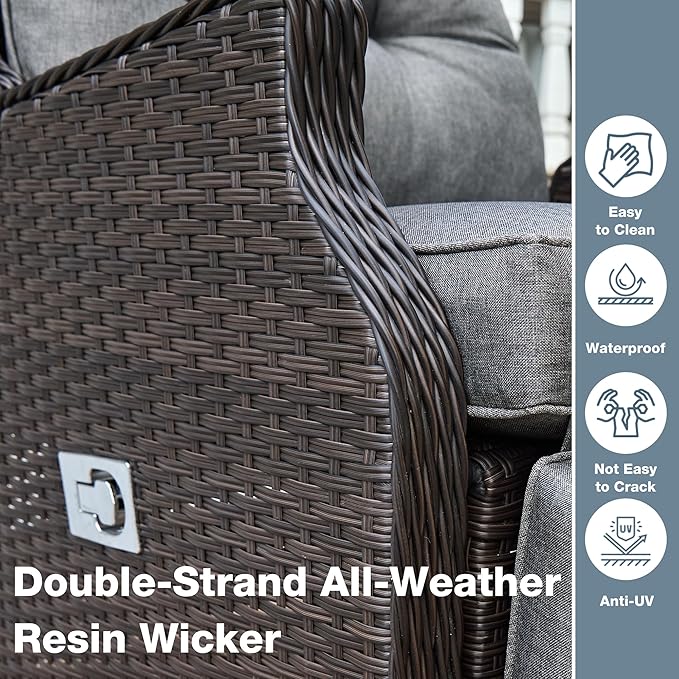 Outdoor Indoor Wicker Recliner with Adjustable Back and Footrest, Patio Reclining Chair with Flip-up Table, Outdoor Rattan Lounge Chair, Grey - Image 6