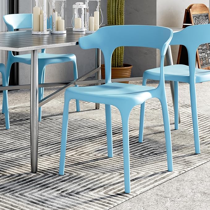 VECELO 4 Pack Plastic Stacking Chairs, Stackable Dining Chairs for Kitchen Restaurant Patio, Portable Indoor Outdoor Use, No Assembly Required, Blue - Image 8