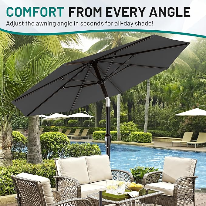 AreShark 9 FT Patio Umbrella for Outdoor, Outdoor Table Umbrella with Push Button Tilt and Crank, Outdoor Patio Umbrellas with 8 Sturdy Ribs for Market, Garden, Pool (Gray) - Image 7