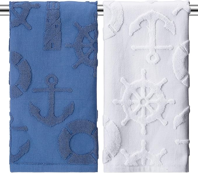 2 Pcs Nautical Hand Towels for Bathroom Navy Blue Nautical Beach Bathroom Hand by Fanfanwin