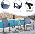 Vongrasig 3 Piece Outdoor Rocking Bistro Set, Textilene Fabric Small Patio Furniture Set, Front Porch Rocker Chairs Conversation Set with Glass Table for Lawn, Garden, Balcony, Poolside (Denim Blue) - Image 4