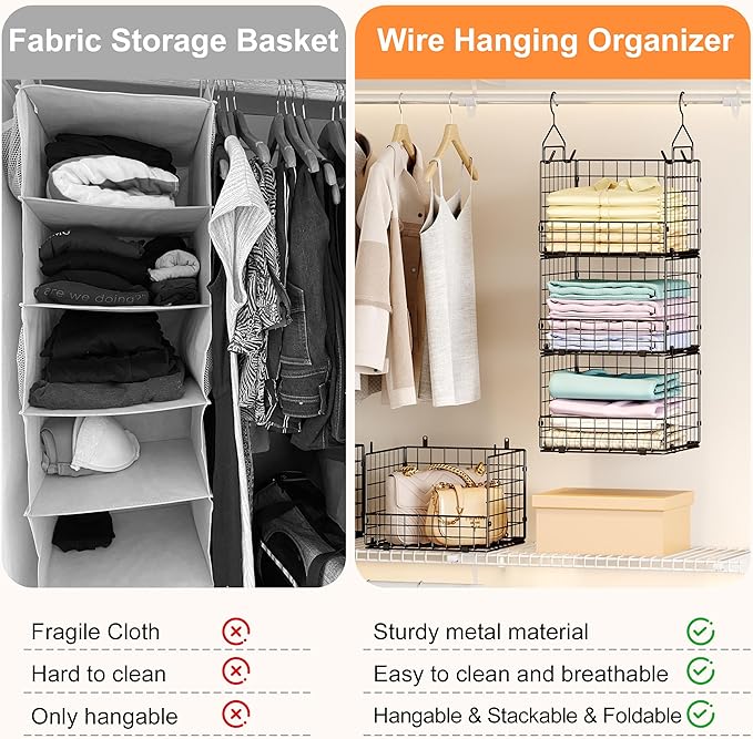 Sonyabecca 5-Tier Hanging Closet Organizer – Black Closet Storage Shelves - Image 7