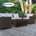 Suncast Outdoor Storage Box - 73 Gallon Mocha Brown Deck Box for Patio, Waterproof Outdoor Storage Bench, Resin Wicker Style, Heavy-Duty, Lockable Lid for Cushions, Shoes, Pool & Garden Gear - Image 6