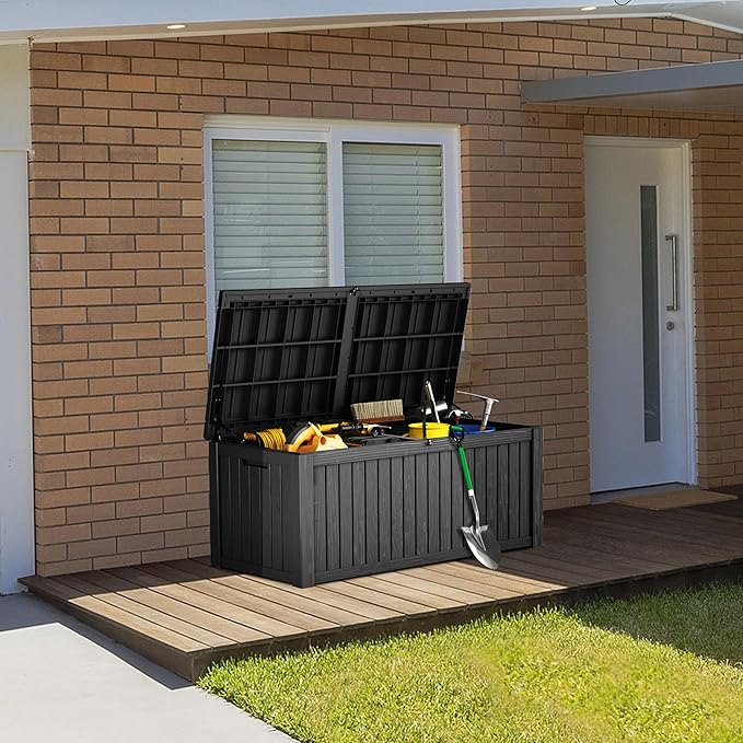 TARKARI 180 Gallon Lockable Resin Deck Box, Waterproof & UV-Resistant Outdoor Storage Box for Outdoor Cushion Storage, Garden Tools & Pool Accessories Storage, Black - Image 4