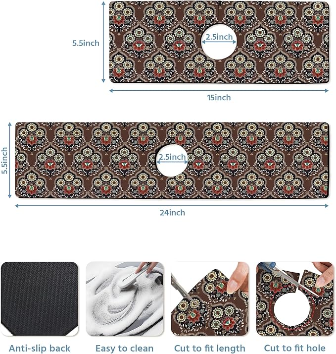 Patterned Sink Faucet Mat Kitchen Splash Guard Super Absorbent Drying Mat - Image 3