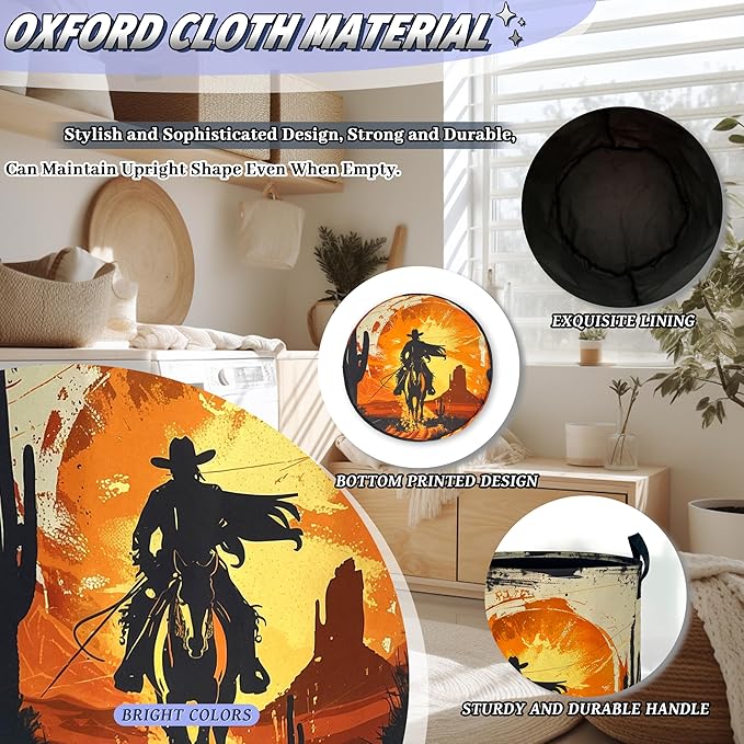 Personalise Western Cowboy Laundry Basket Oxford Cloth Desert Horse Laundry - Image 6