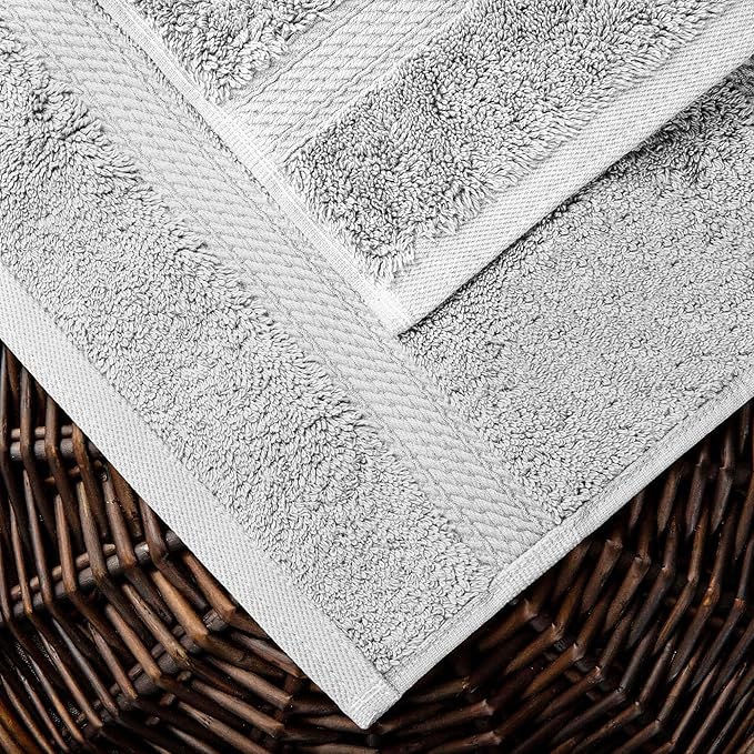 Superior Egyptian Cotton Solid Towel Set, Washcloths 13” x 13”, Hand Towels 20” - Image 4