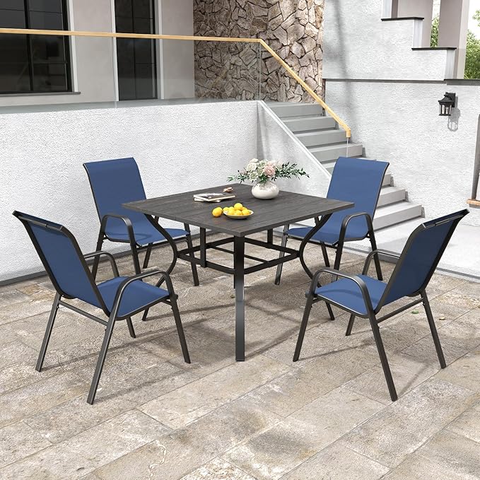 Patio Chairs Set of 6, Stackable Outdoor Dining Chairs for All Weather Textilene Fabric & Metal Frame, Outdoor Chairs Set for Backyard Deck Garden - Image 4