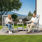 SERWALL HDPE Outdoor Rocking Chair Set of 4, Oversized Patio Rocking Chairs, All-Weather Porch Rockers for Adults, Light Gray - Image 2