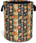 Folk Flower Art Laundry Basket Boho Floral Print Oxford Cloth Laundry Hamper by Unknown