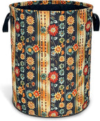 Folk Flower Art Laundry Basket Boho Floral Print Oxford Cloth Laundry Hamper by Unknown
