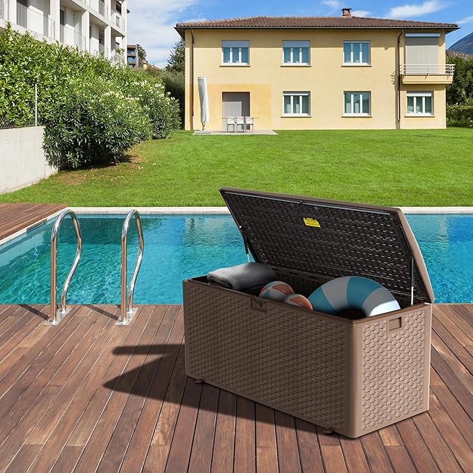 TARKARI Premium Pro Edition 180 Gallon Lockable Resin Deck Box, Waterproof & UV-Resistant Outdoor Storage Box for Outdoor Cushion Storage, Garden Tools & Pool Accessories Storage, Brown - Image 4