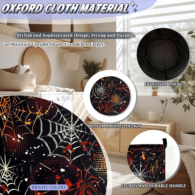 Colorful Spider Web Laundry Basket Foldable Oxford Cloth Halloween Laundry - Image 6