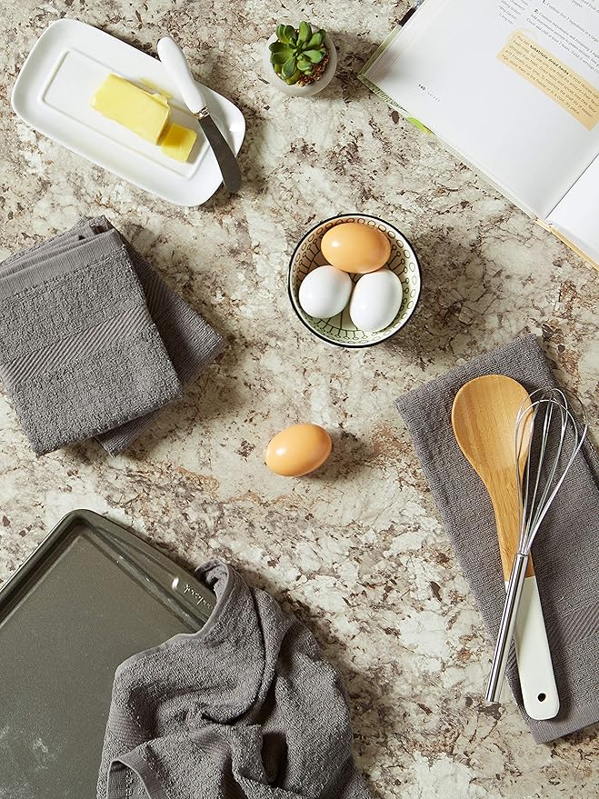 DII Basic Terry Collection Waffle Dishtowel Set, Solid Gray, 4 Piece - Image 6
