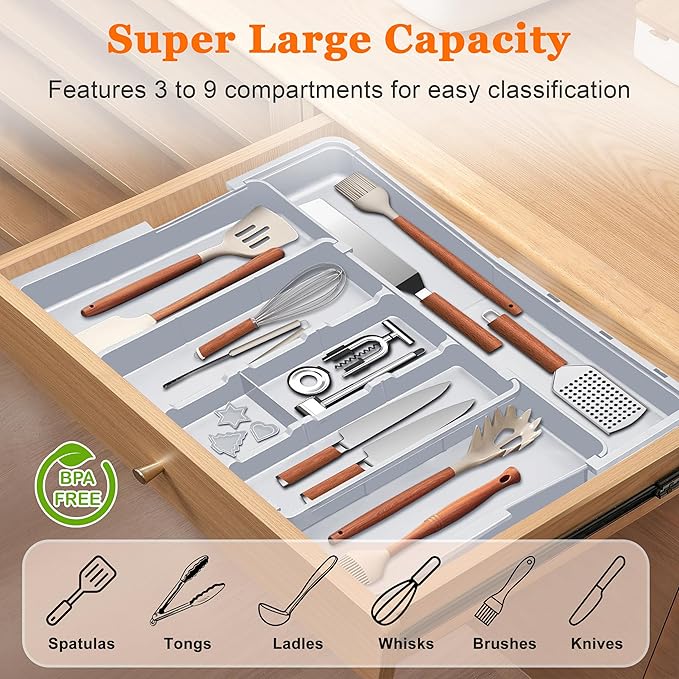 Large Utensil Drawer Organizer Expandable Silverware Organizer - Image 2