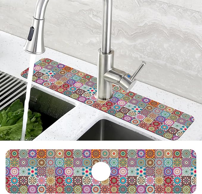 Faucet Draining Mat For Kitchen Sink Mexican Tiles Diatom Mud Absorbent Drain - Image 4