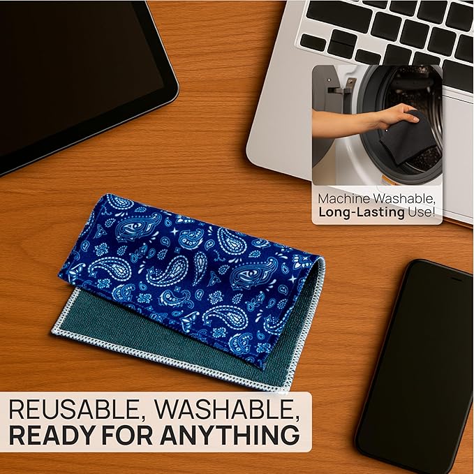 Quick Cloth Microfiber Glasses Cleaning Cloths – 8x8, Paisley Blue, 1 Pack - Image 4