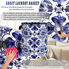 Blue and White Mexican Tile Laundry Basket Oxford Cloth Foldable Boho Laundry - Image 8