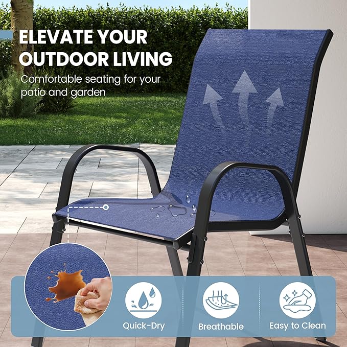 Patio Dining Chairs Set of 4, Outdoor Stackable Dining Chairs High Back for All Weather, Patio Furniture for Backyard, Porch, Garden, Pool Deck (Blue) - Image 4