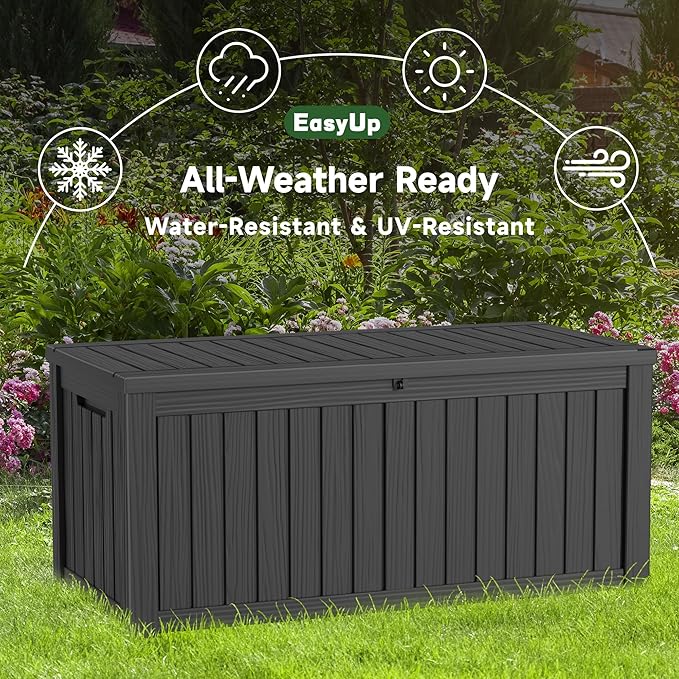 EasyUp 150 Gallon Outdoor Storage Box, Resin Waterproof UV-Resistant Deck Box with Hydraulic Lid Support, Reinforced Stability for Patio, Garden, and Poolside, Black - Image 5