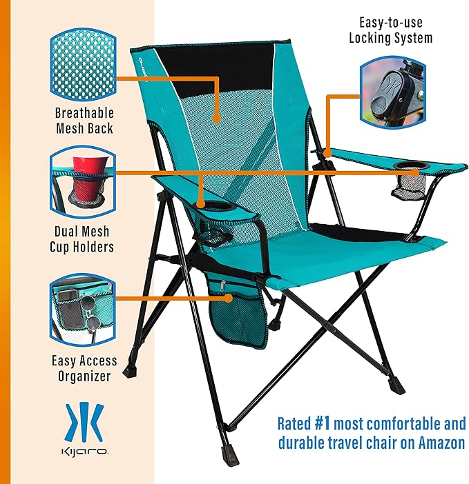 Kijaro Dual Lock Portable Camping Chair - Versatile Folding Sports and Outdoor Chair for Lawn - Locks Position - Ionian Turquoise - Image 5