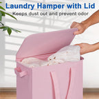 Slim Laundry Hamper with Lid and Wheels, Small Rolling Laundry Basket with - Image 3