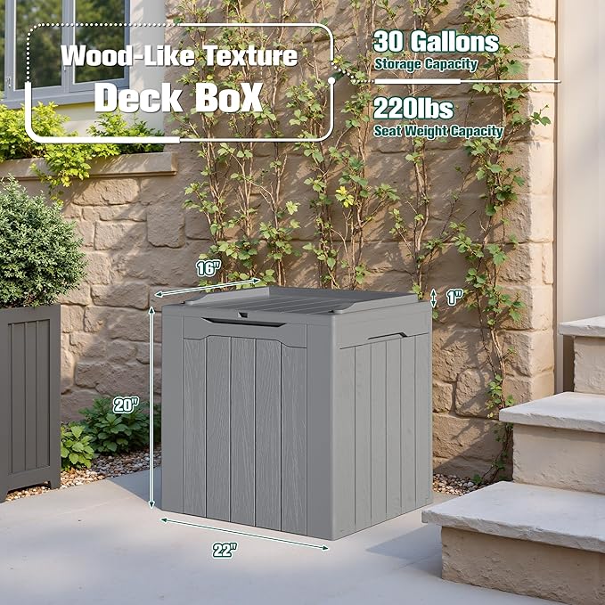 Devoko 30 Gallon Resin Deck Box 2 Pack Outdoor Indoor Waterproof Storage Box for Patio Furniture Pool Accessories Storage for Cushion Garden Tools (Grey, 2 Pack) - Image 7