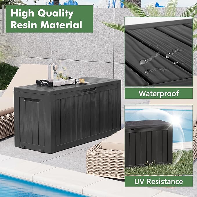Outdoor Storage Box, Resin Deck Boxes Indoor and outdoor, Waterproof Storage Box Lockable Lid (Black, 80 Gallon) - Image 2