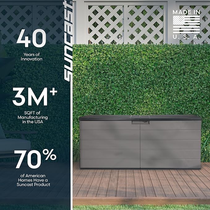 Suncast 120 Gallon Deck Box - Resin Outdoor Storage Box for Patio Cushions, Pool Accessories, & Garden Tools, Lockable Outdoor Storage Bin with Split Lid, Extra Large Dove Gray Outside Container - Image 7