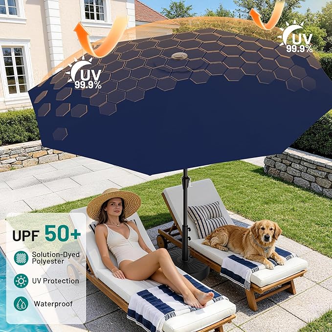 AreShark 9 FT Patio Umbrella for Outdoor, Outdoor Umbrella with Push Button Tilt and Crank, Outdoor Patio Umbrellas with 8 Sturdy Ribs for Market, Garden, Deck, Backyard, Pool (Navy) - Image 4